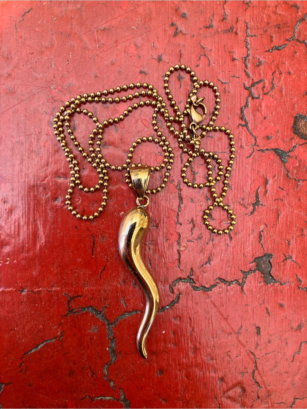 Stainless Steel Italian Horn Pendant On 24” Ball Chain UNISEX